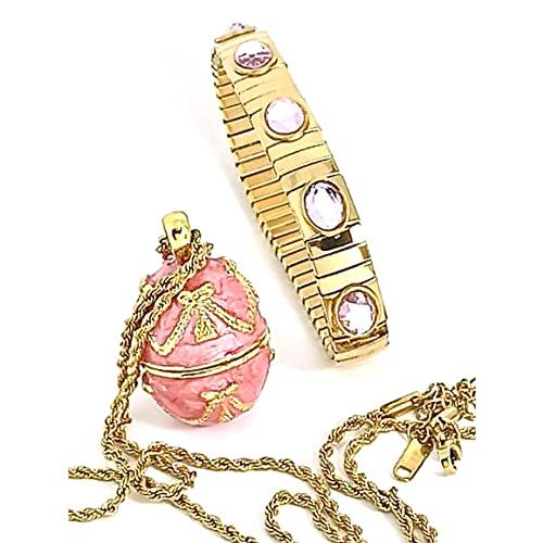 【並行輸入品】HANDMADE Faberg〓 Egg Pink Faberge Egg Pendant Necklace SET for Bの画像