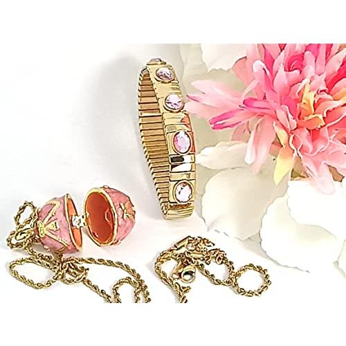 【並行輸入品】HANDMADE Faberg〓 Egg Pink Faberge Egg Pendant Necklace SET for Bの画像