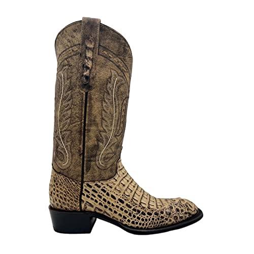 【並行輸入品】Vaccari Mens Genuine Caiman Head Cut Cowboy Boots   Oryx 8.5Dの画像