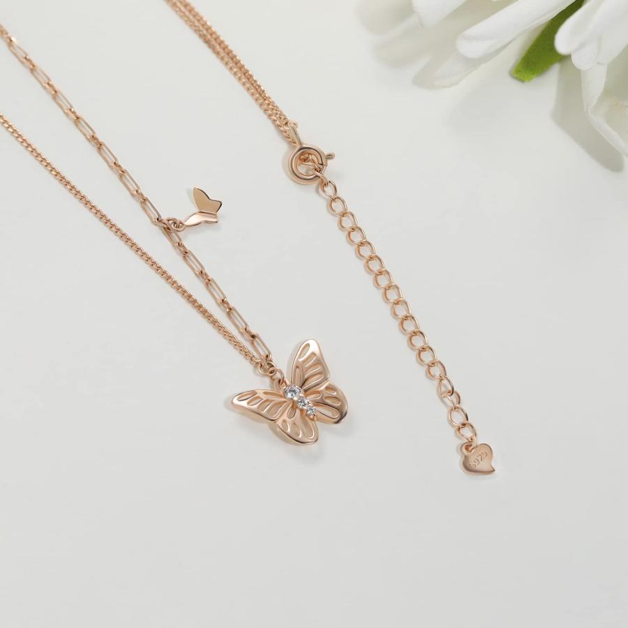 【並行輸入品】Meissa Butterfly Necklace for Women Sterling Silver Rose Gold Neckla