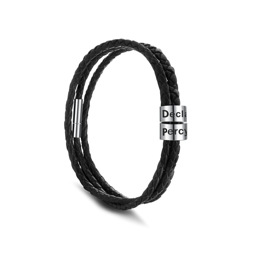 【並行輸入品】Jewenova Custom Leather Bracelet with Name Beads for Men, Person