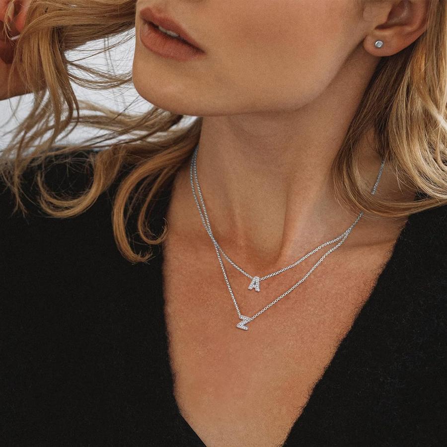 【並行輸入品】ChicSilver 925 スターリング シルバー キュービックジルコニア イニシャル ネックレス 女性用 文字飾りネックレス　_2