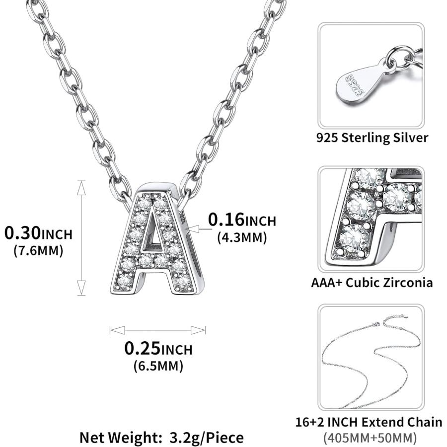 【並行輸入品】ChicSilver 925 スターリング シルバー キュービックジルコニア イニシャル ネックレス 女性用 文字飾りネックレス　_4