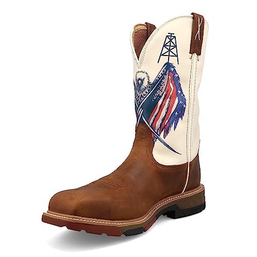 【並行輸入品】Twisted X Men's 12" Western Work Boot, Roasted Pecan & Red, Whitの画像