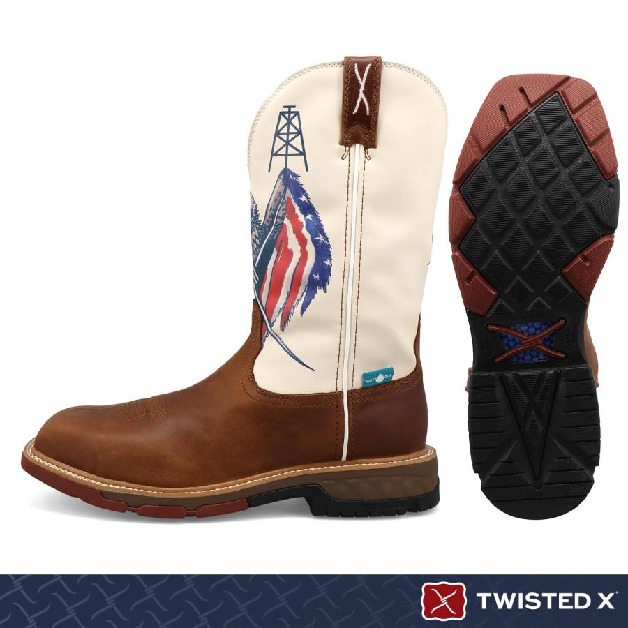 【並行輸入品】Twisted X Men's 12" Western Work Boot, Roasted Pecan & Red, Whitの画像
