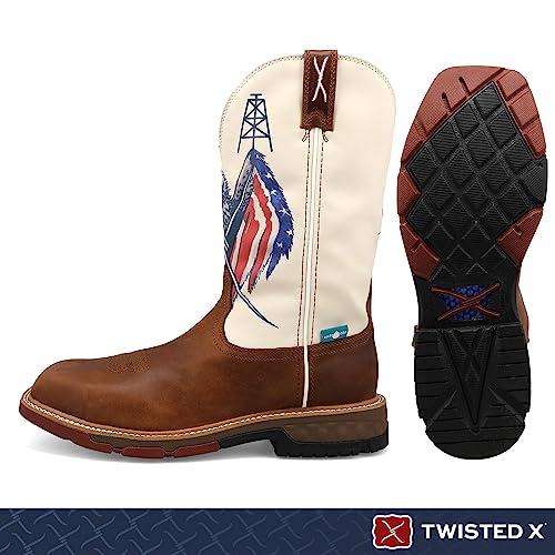 【並行輸入品】Twisted X Men's 12" Western Work Boot, Roasted Pecan & Red, Whitの画像