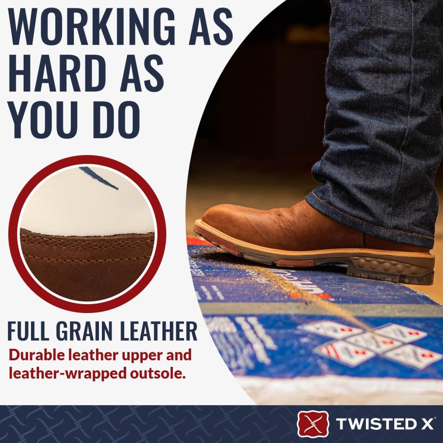 【並行輸入品】Twisted X Men's 12" Western Work Boot, Roasted Pecan & Red, Whitの画像