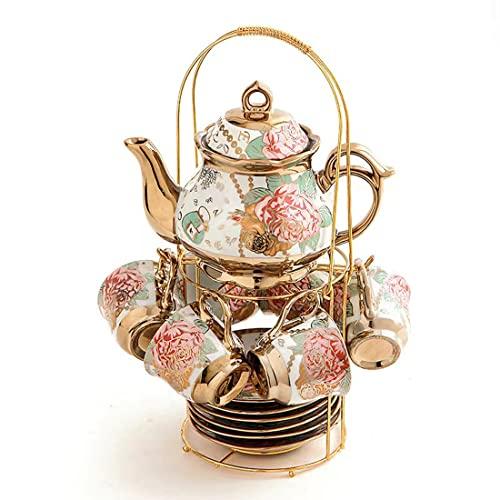 【並行輸入品】CHANJOON ゴールドメッキ レッドローズセラミックティーセット ヴィンテージティーセット ティーセット ティーポット付き 美_1