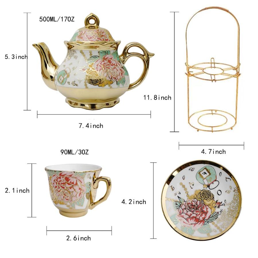 【並行輸入品】CHANJOON ゴールドメッキ レッドローズセラミックティーセット ヴィンテージティーセット ティーセット ティーポット付き 美_3