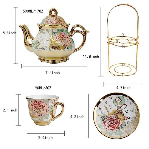 【並行輸入品】CHANJOON ゴールドメッキ レッドローズセラミックティーセット ヴィンテージティーセット ティーセット ティーポット付き 美_4