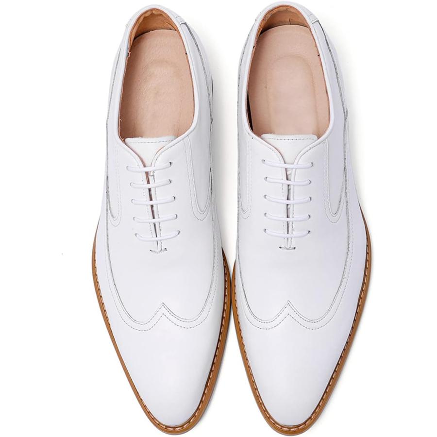 【並行輸入品】Men's Dress Shoes Formal Leather Wingtip Oxford Shoes for Men Whiteの画像