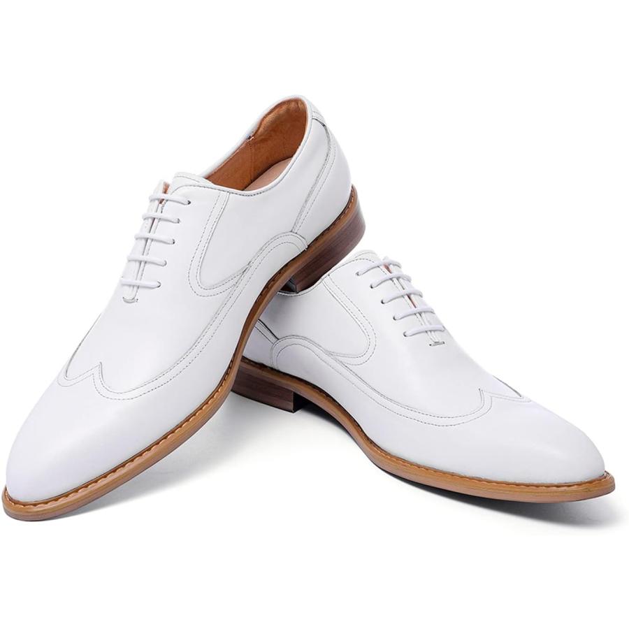 【並行輸入品】Men's Dress Shoes Formal Leather Wingtip Oxford Shoes for Men Whiteの画像