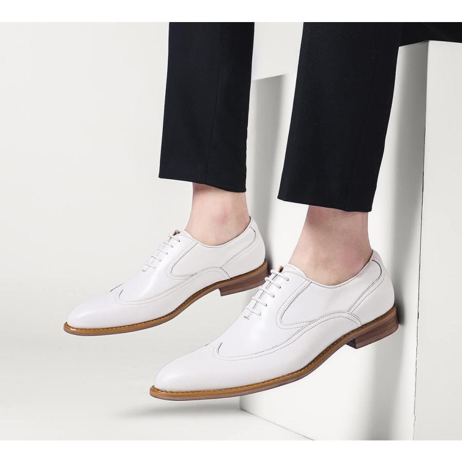 【並行輸入品】Men's Dress Shoes Formal Leather Wingtip Oxford Shoes for Men Whiteの画像