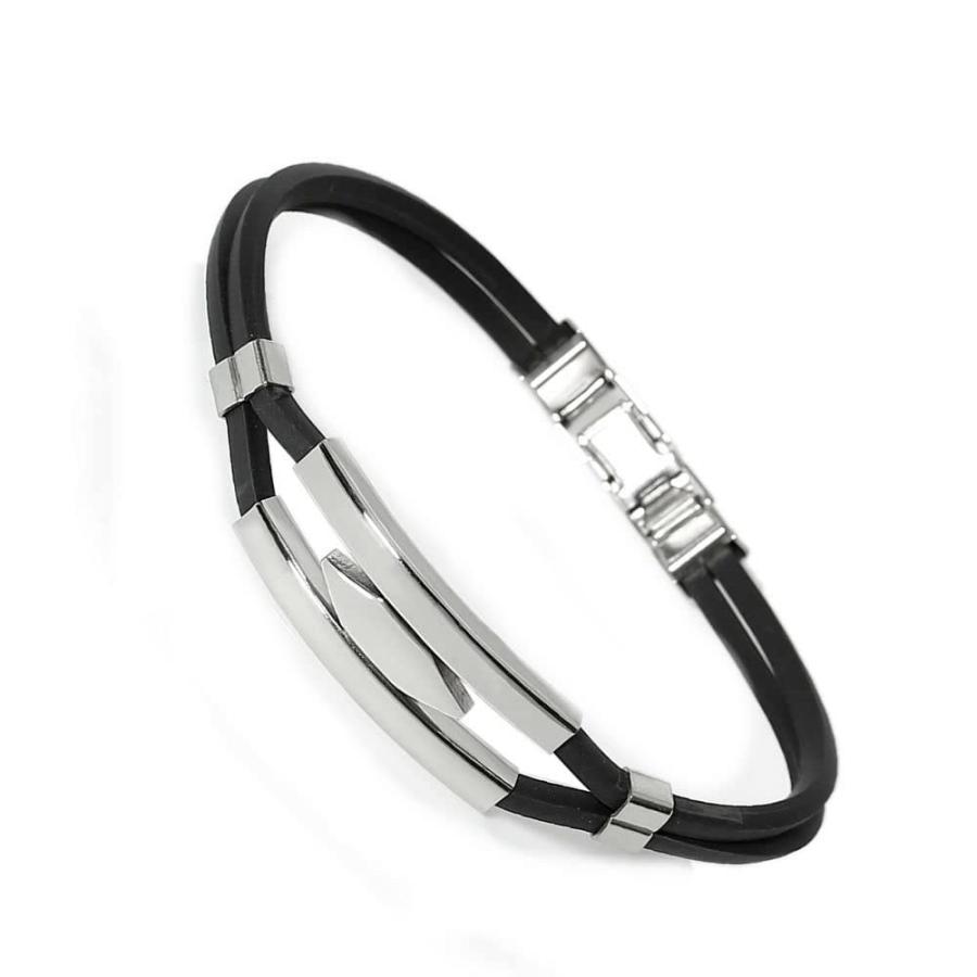 【並行輸入品】Men's Stainless Steel Hexagon Black Rubber Bracelet charm origin