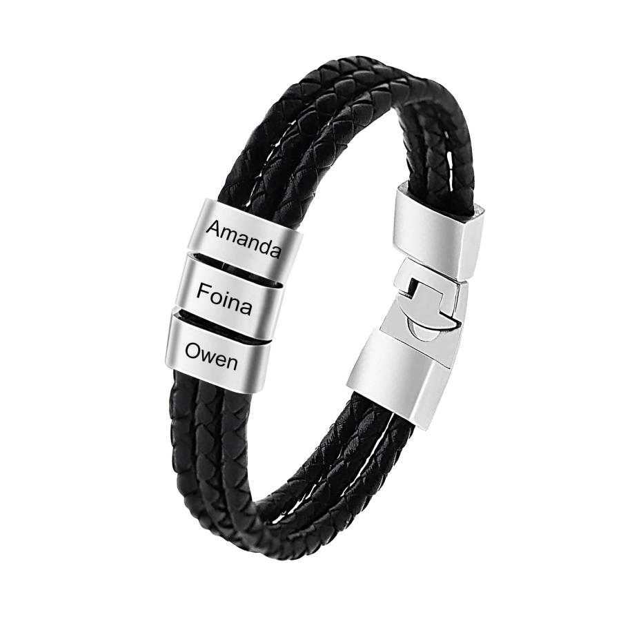 アウトレット品 Personalized Mens Leather Bracelet with Custom Names Braid Leath 並行輸入品