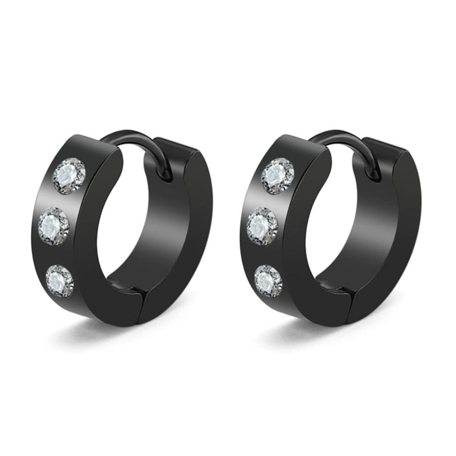 【並行輸入品】Fashion Black Zirconia High Polish Stainless Steel Party Hoop Ea