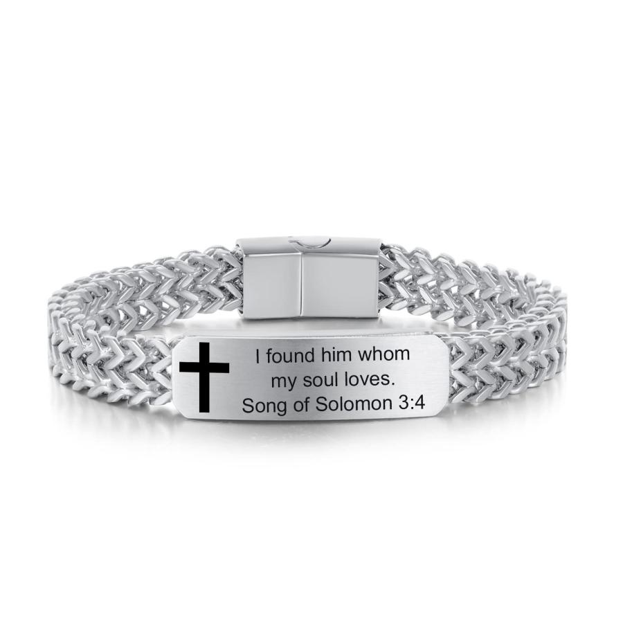 【並行輸入品】SHNIAN Masculine Style Heavy Bracelet Bible Cross Engraved Song