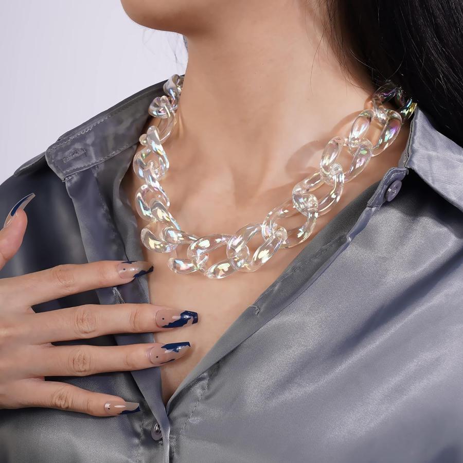w. / pureté choker ガラス製　透明 チェーンネックレス 並行輸入品】YERTTER 透明キラキラ大きなアクリルリンクチェーン