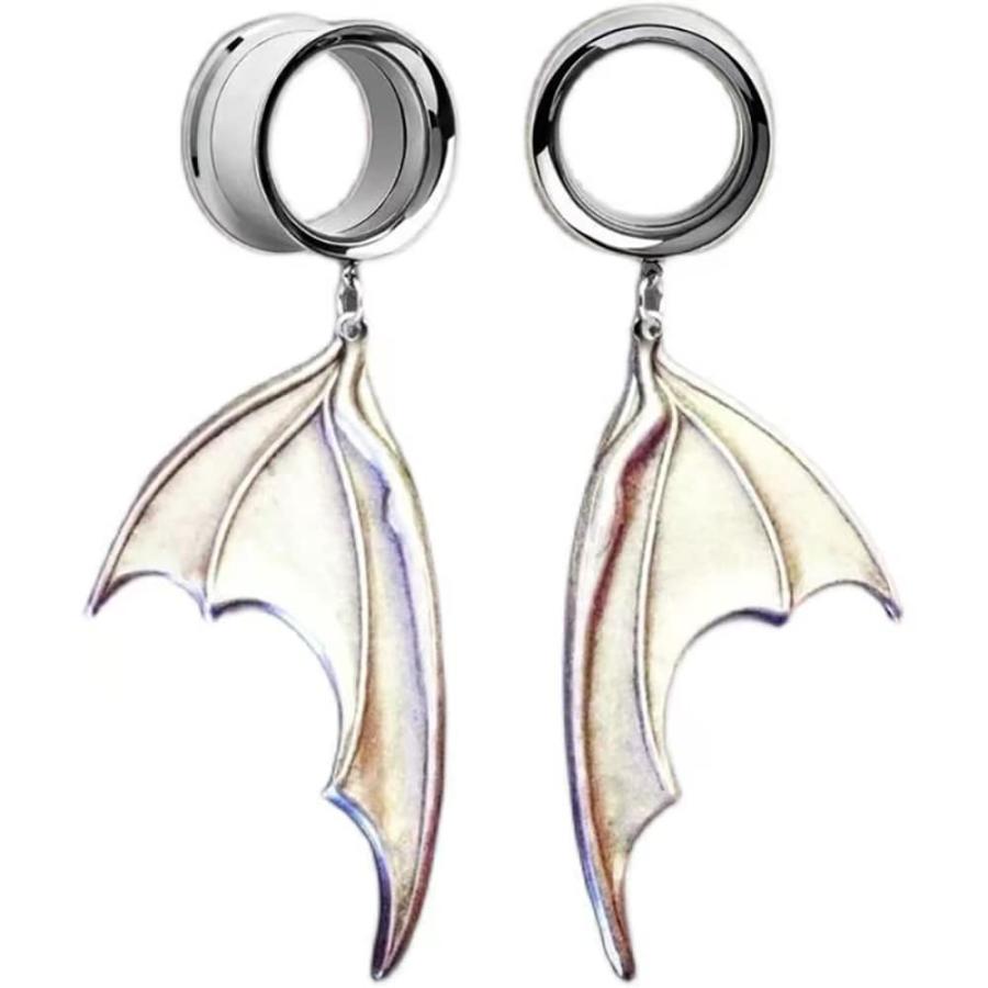 【並行輸入品】2PCSヴィンテージステンレススチールダングルイヤープラグトンネルゴシックバットウィングペンダントイヤリングピアスジュエリー男性用