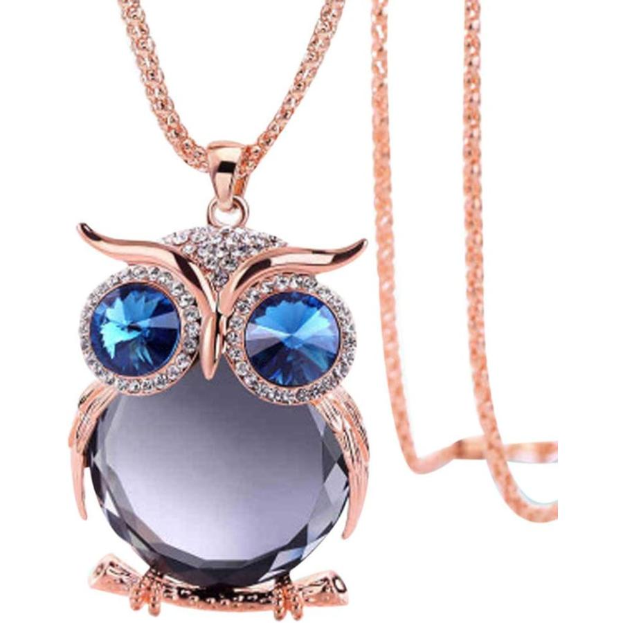 【並行輸入品】XIANGLIANG Necklace Necklace Pendant Long Women Rhinestone Owl Neckl