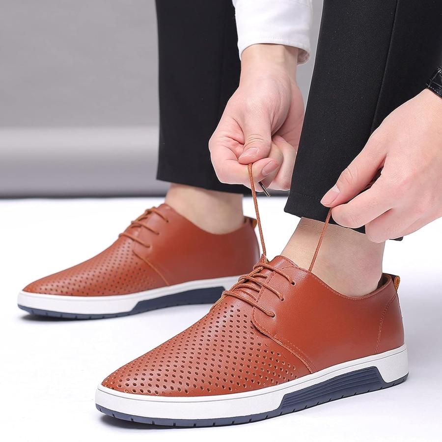 【並行輸入品】ZGRZPMGR Men Casual Leather Shoes Summer Hollow Breathable Oxfords Sの画像