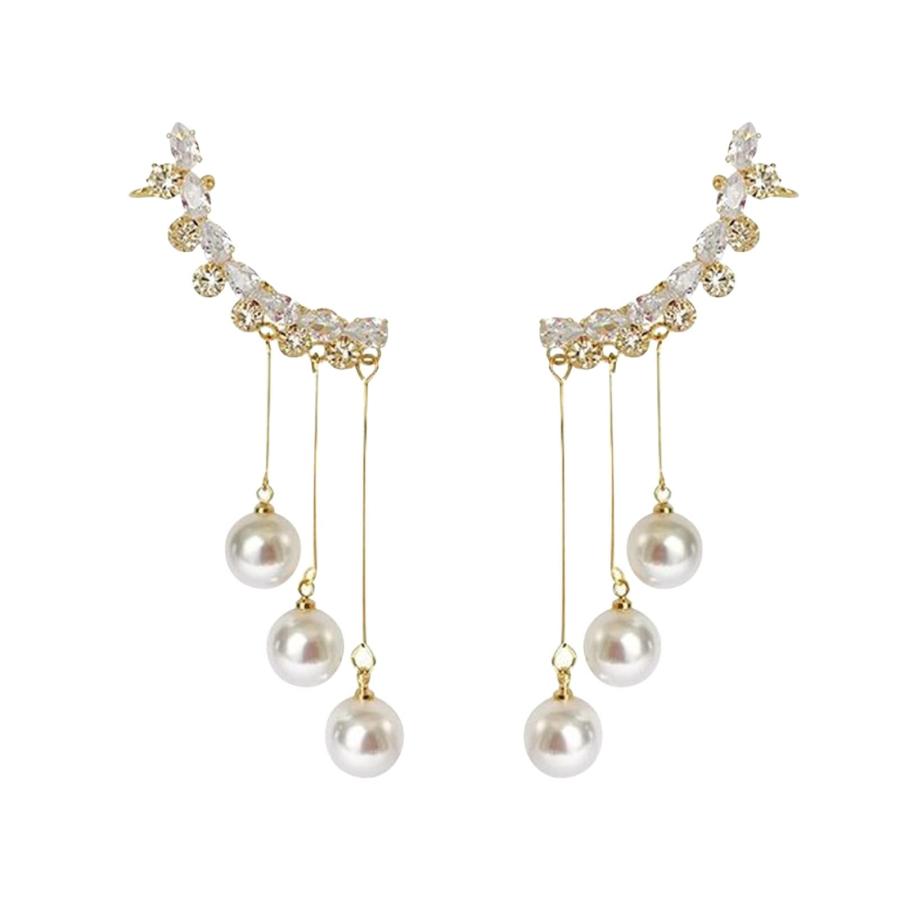 【並行輸入品】Temperament Long Tassel Pearl Earrings Women Fashion Trend Zirco