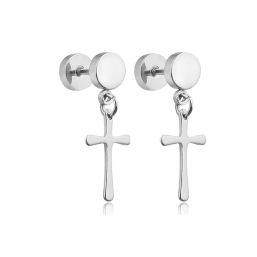 【並行輸入品】Silver Hoop Earrings, Stainless Steel Earrings for Girls Cross E