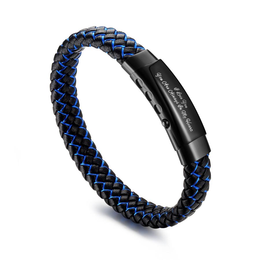 【並行輸入品】Jewenova Personalized Leather Bracelet for Men Engraved Text Adj
