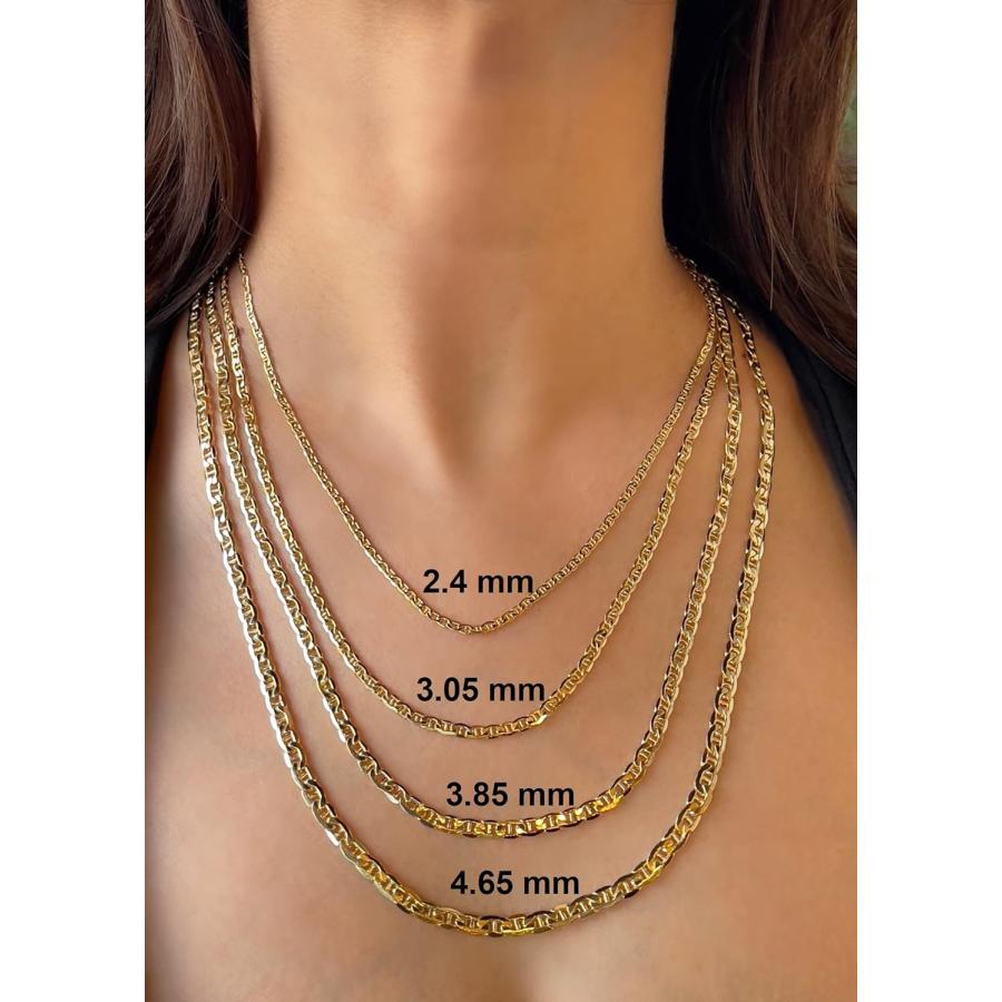 【並行輸入品】14K 10K リアルゴールド フラットマリナーチェーン ダイヤモンドカット アンカーリンクチェーンネックレス 華奢なゴールドペンダントの画像