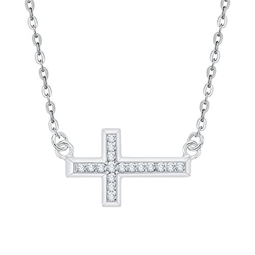 【並行輸入品】KATARINA Channel Set Diamond Sideways Cross Pendant Necklace in_1