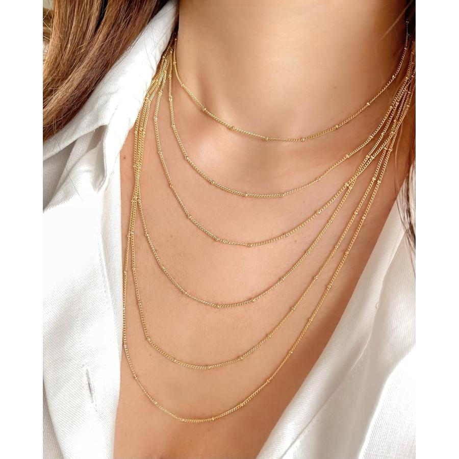 【並行輸入品】14K リアルゴールドビーズステーションネックレス - ダイヤモンドカットキューバリンク サテライトボールチェーン 女性用 - 上品なゴ_2