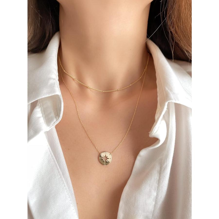 【並行輸入品】14K リアルゴールドビーズステーションネックレス - ダイヤモンドカットキューバリンク サテライトボールチェーン 女性用 - 上品なゴ_4