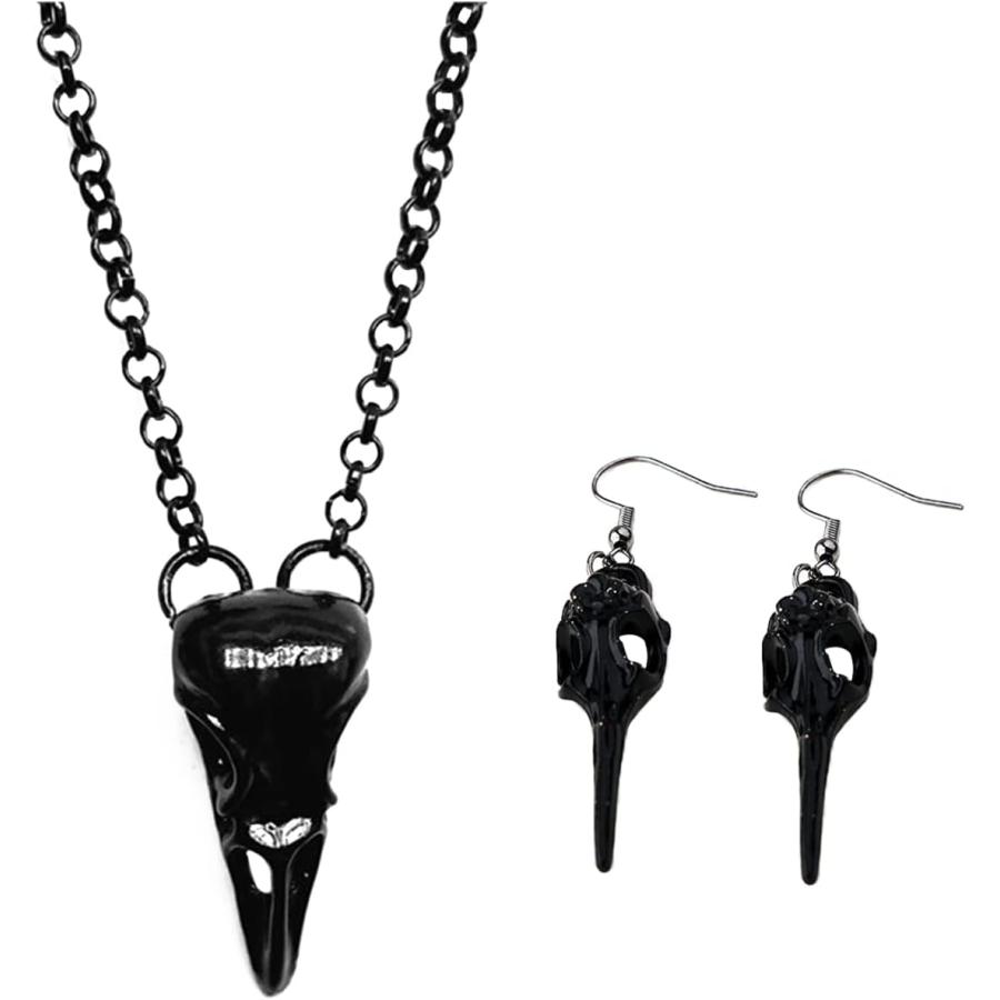 並行輸入品】パンク カラス スカル ネックレス イヤリング セット