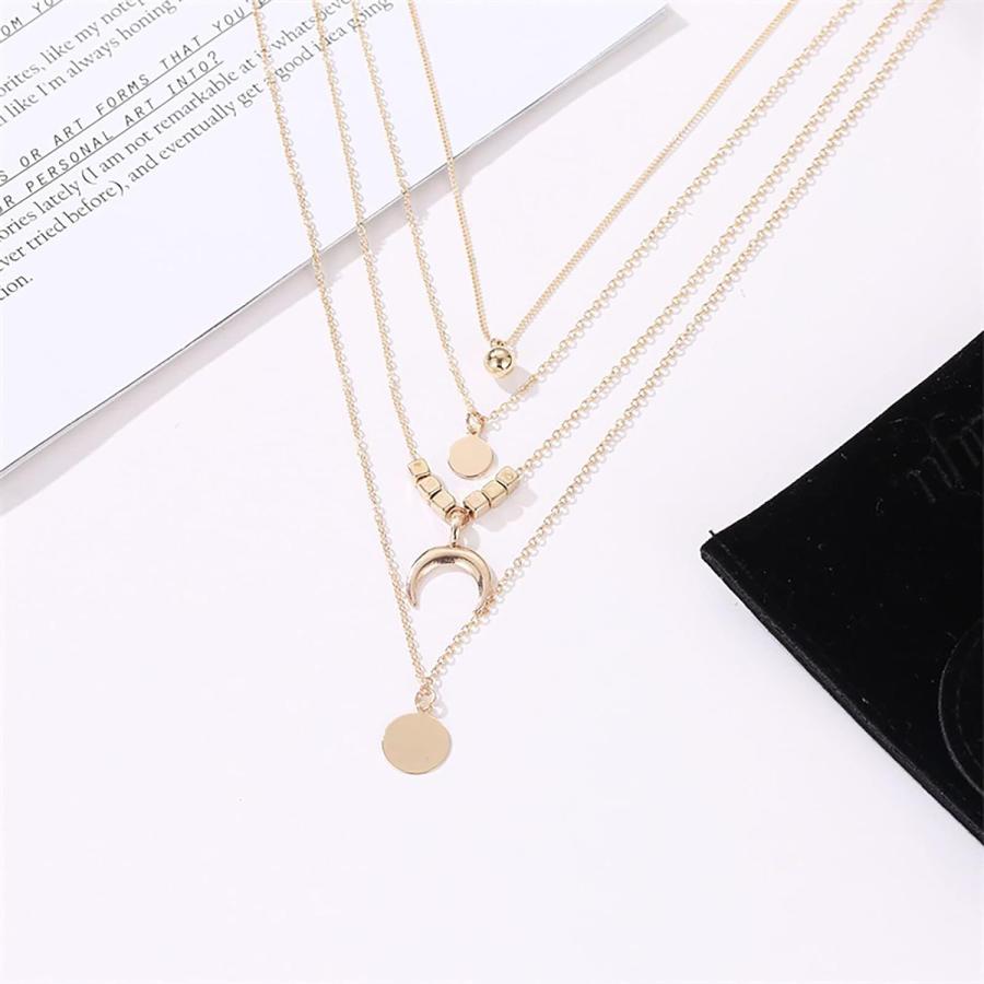 Multi-Layer Necklace Moon Pendant Necklace for Women Layered Choker Fashion Jewelry (as Show  One Size)　並行輸入品｜bestshop-d｜05