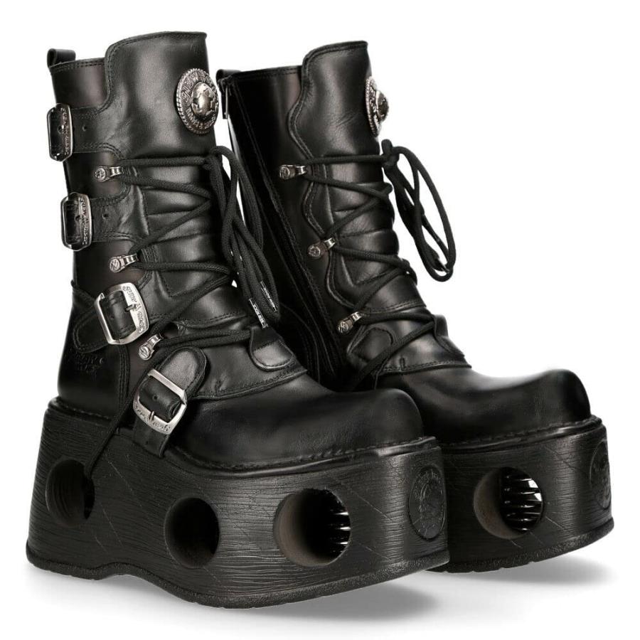New Rock Boots 373 S2 Mens Metallic Black Leather Platform Goth  並行輸入品｜bestshop-d｜07