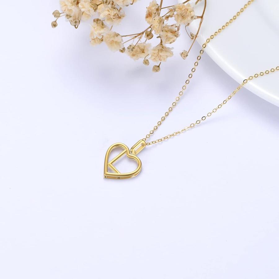 【並行輸入品】14Kソリッドゴールドハートイニシャルネックレス レディース 本物のゴールドハートペンダント アルファベットAアルファベットネックレス_2