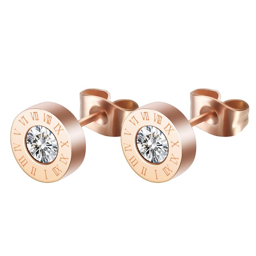 【並行輸入品】Stainless Gold Roman Round Circle Steel Womens Stud Numeral Rose