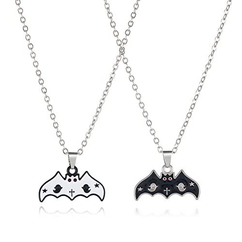 【並行輸入品】Caiyao 2 Pcs Set Halloween Bat Skull Witchs Hat Charm Necklace C_1