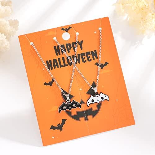 【並行輸入品】Caiyao 2 Pcs Set Halloween Bat Skull Witchs Hat Charm Necklace C_4