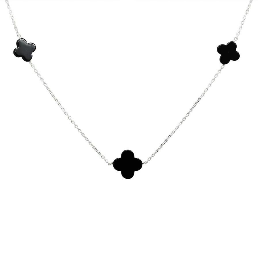 【並行輸入品】GemInspire Natural Black Onyx 3 Station Clover Pendant Necklace  12-