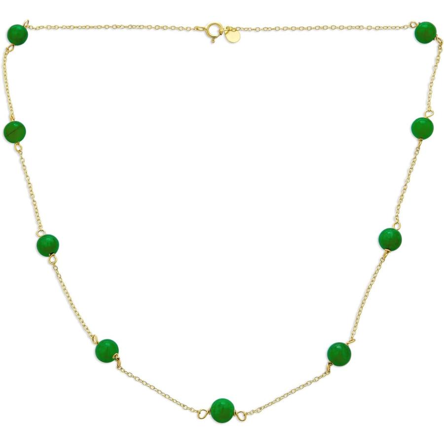 【並行輸入品】[Bling Jewelry] 「繊細でシンプルな本物の宝石、グリーンジェイドのチェーンラウンドボールビーズティンカップネックレス。女性