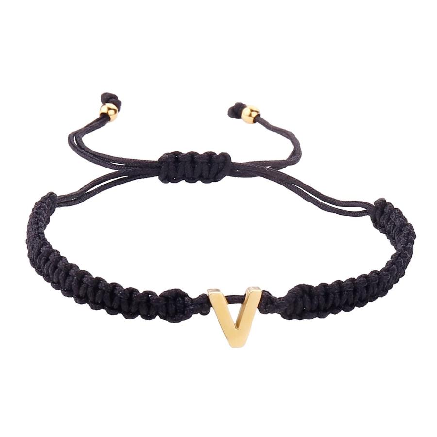 お値打ち Personalized 26 Initial Bracelet Gold Plated Letter Black Woven 並行輸入品