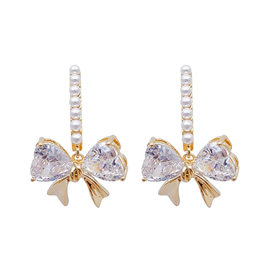 【並行輸入品】Zircon Bow Pearl Earrings For Teen Girls Minimalist Piercing Stu