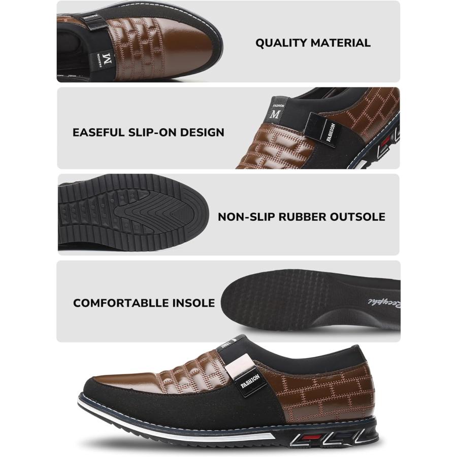 Men’s Oxford Derby Orthopedic Leather Shoes Formal Business Dress Sneakers Casual Walking Driving Slip-on Penny Loafers Brown　並行輸入品｜bestshop-d｜02