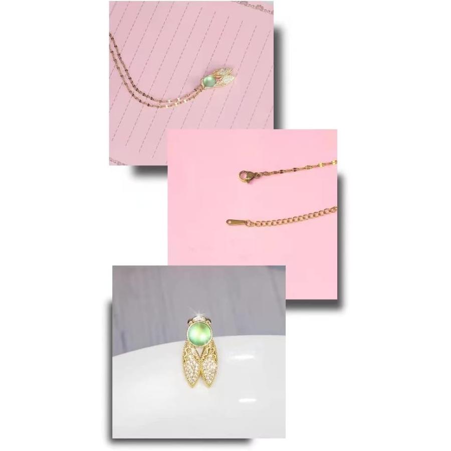 【並行輸入品】レディース オパール ゴールド シカダ ネックレス マイクロダイヤモンド 昆虫 シカダ インレー ライトグリーン オパールペンダント レ_8