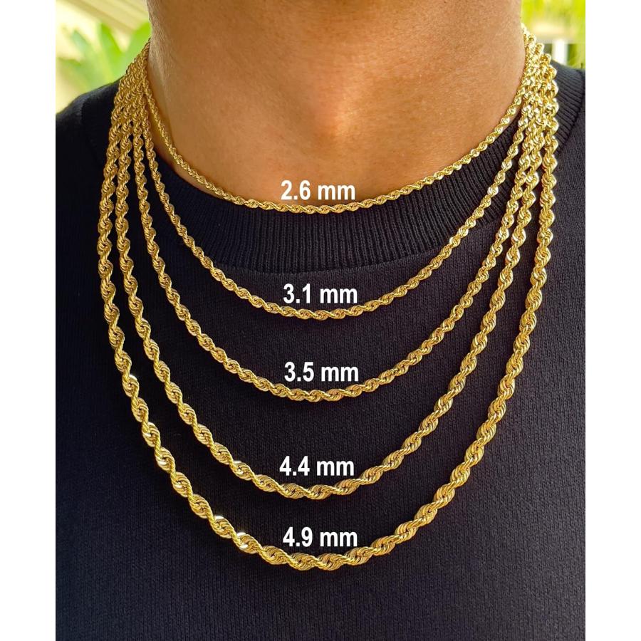 14K 10K 純金 ロープチェーンネックレス - 2.6mm 3.1mm 3.5mm 14K 10K 純金 ロープチェーンネックレス - 2.6mm 3.1mm 3.5mm