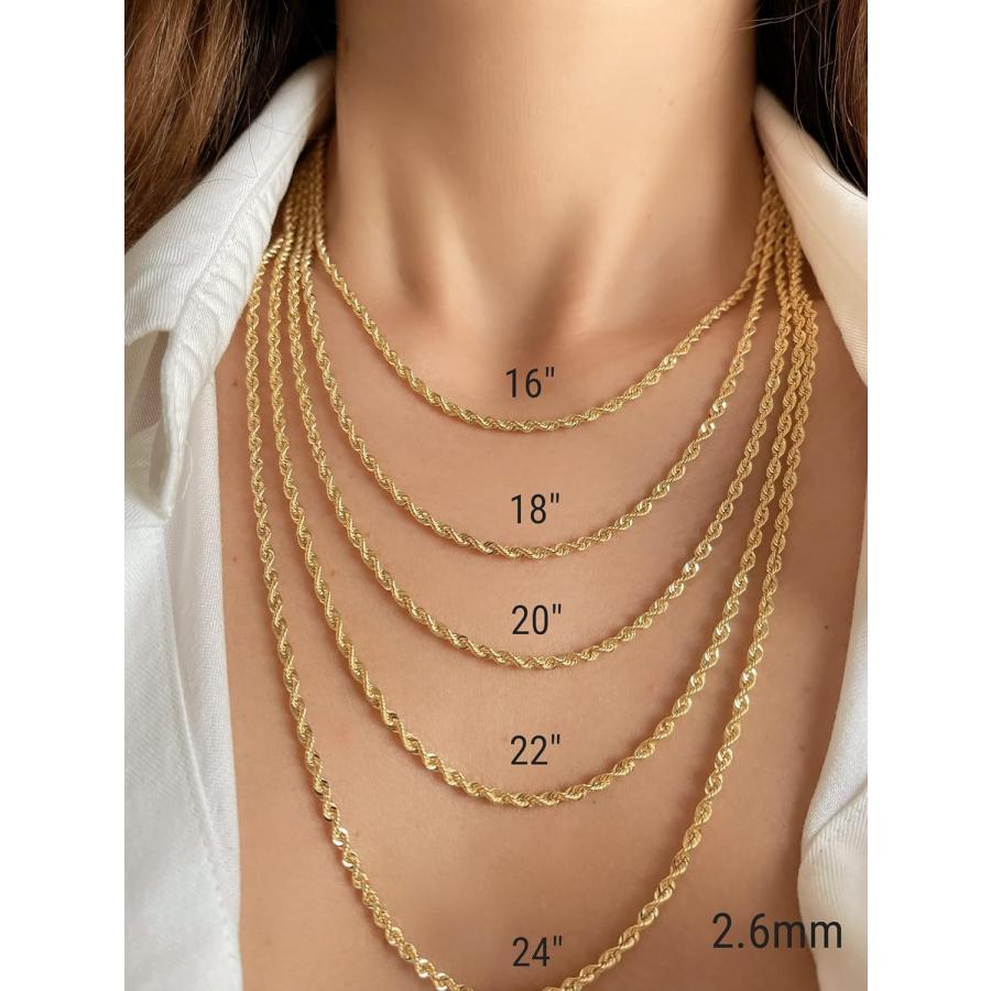 14K 10K 純金 ロープチェーンネックレス - 2.6mm 3.1mm 3.5mm 14K 10K 純金 ロープチェーンネックレス - 2.6mm 3.1mm 3.5mm