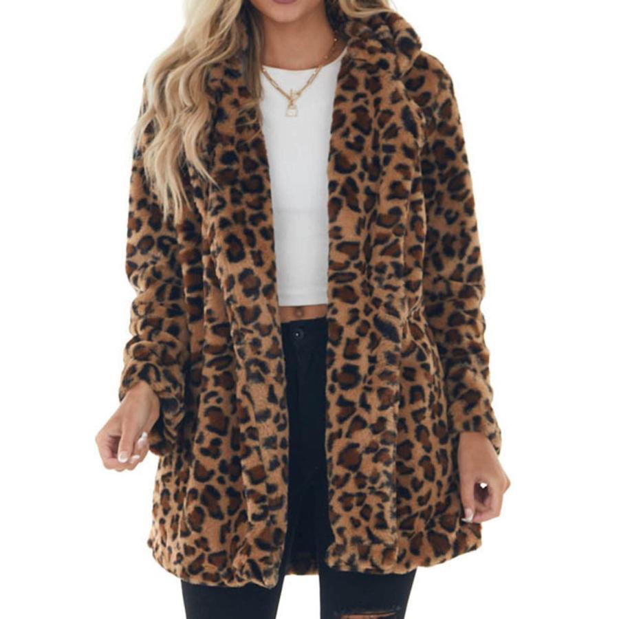 【並行輸入品】JEGULV Leopard Print Coats for Women Winter Warm Faux Fur Jacketの画像