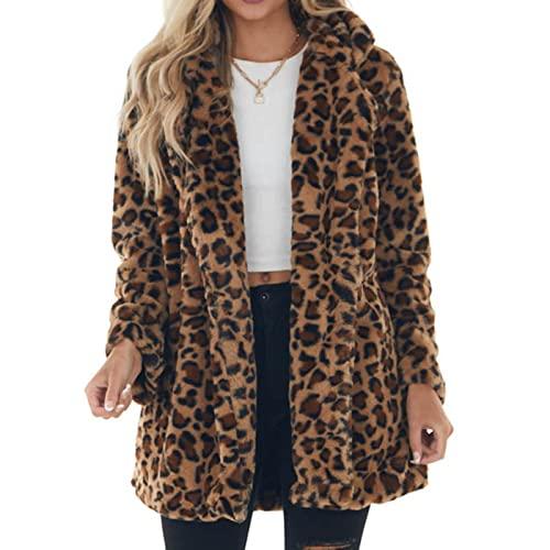 【並行輸入品】JEGULV Leopard Print Coats for Women Winter Warm Faux Fur Jacketの画像