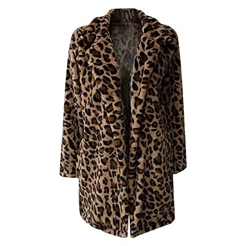 【並行輸入品】JEGULV Leopard Print Coats for Women Winter Warm Faux Fur Jacketの画像